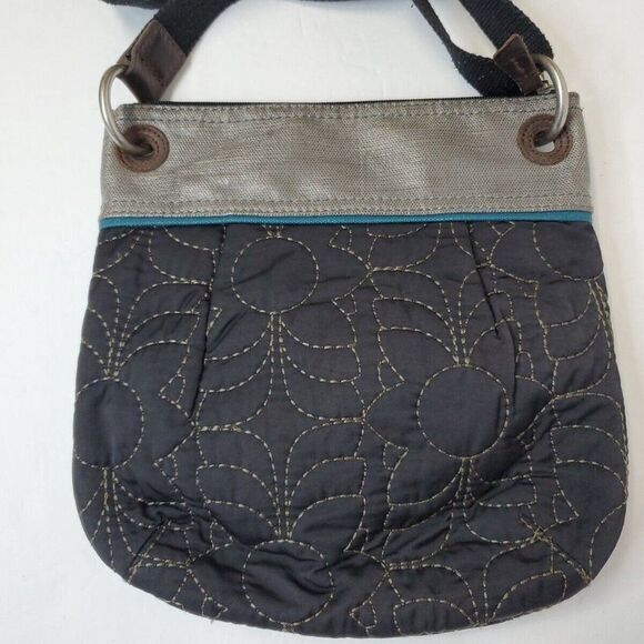 Fossil Key Per Black Quilted Stitch Canvas Leather Hobo  Shoulder Bag Vintage - Picture 2 of 3